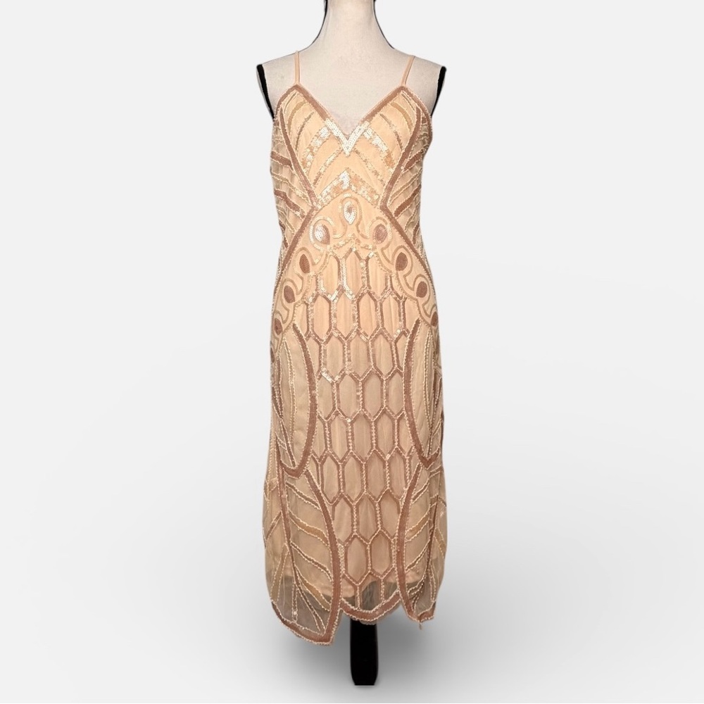Metme mesh beaded mixed pattern sheath dress